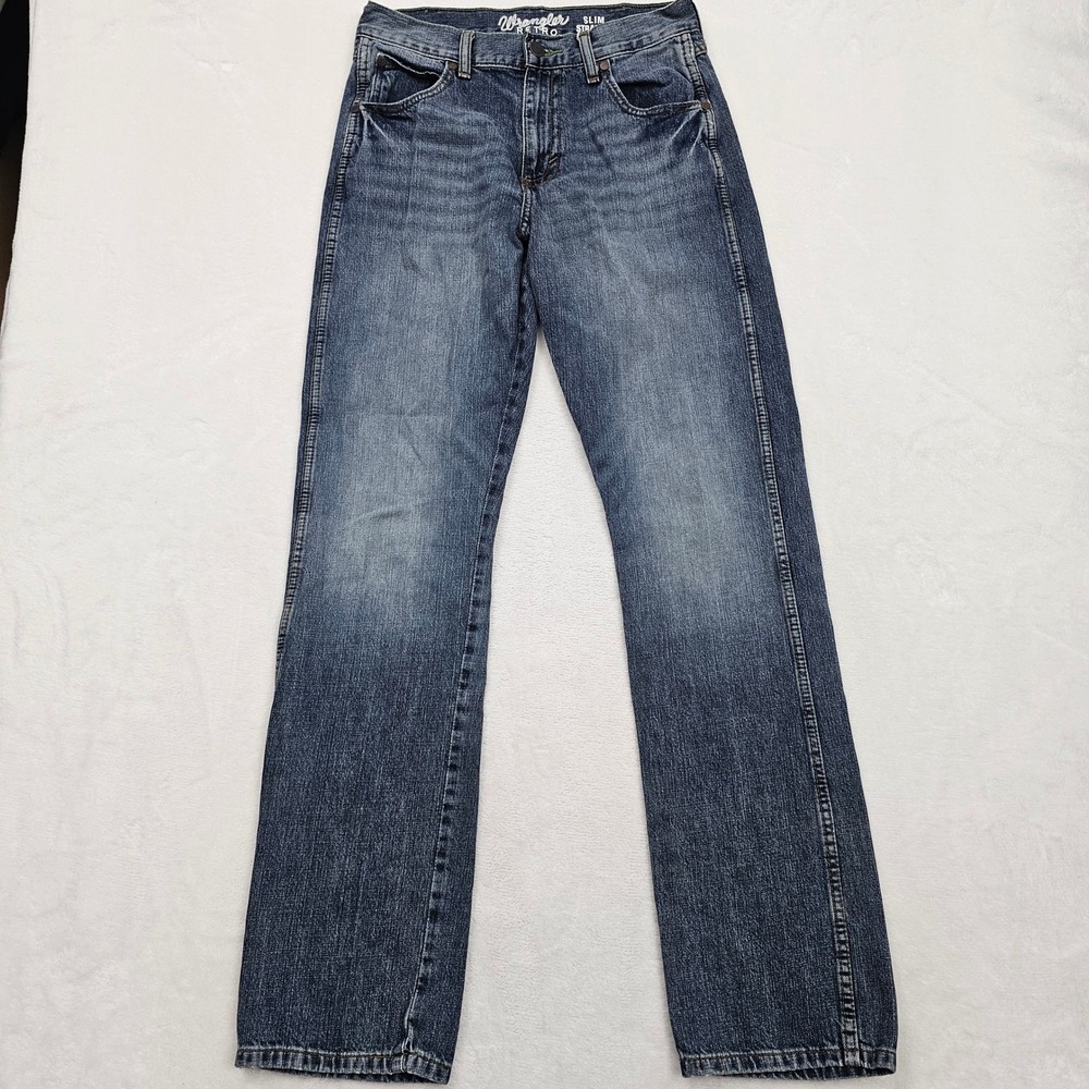 Wrangler Retro Jeans Mens 30x34 Blue Slim Straight Medium Wash Western Cowboy - Picture 2 of 12